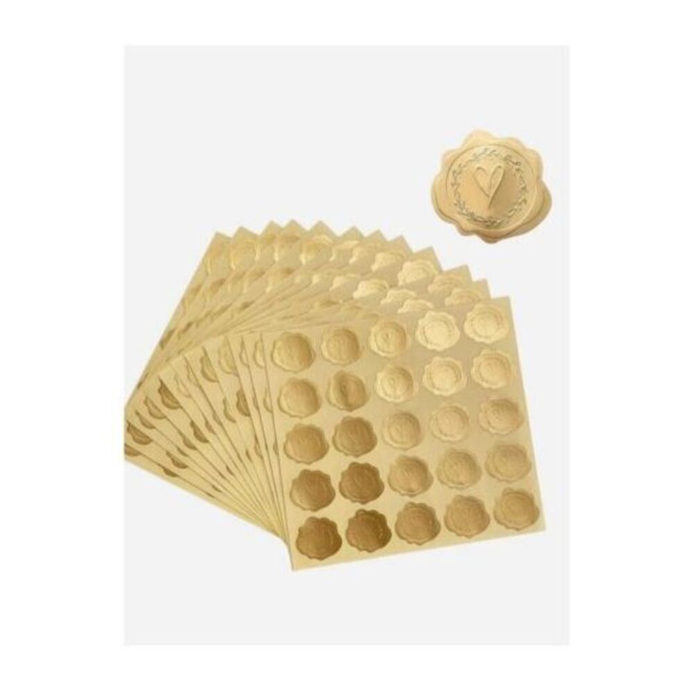 400PCS Gold Embossed Wax Seal Looking Heart Pattern Envelope Sealing Decal